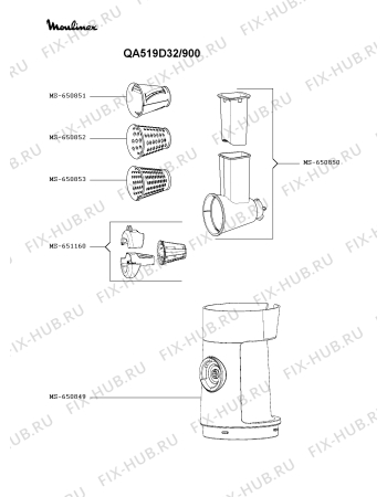Схема №5 QA513D27/900 с изображением Часть корпуса для электрокомбайна Moulinex MS-651622