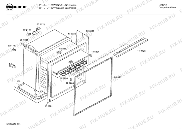 Взрыв-схема плиты (духовки) Neff U1150W1GB 1051-2 - Схема узла 04