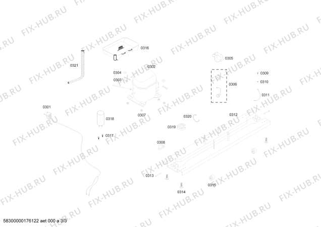 Взрыв-схема холодильника Bosch KDN46BL121 REF BOSCH ECO-TT46 AV IXL 220V/60HZ - Схема узла 03