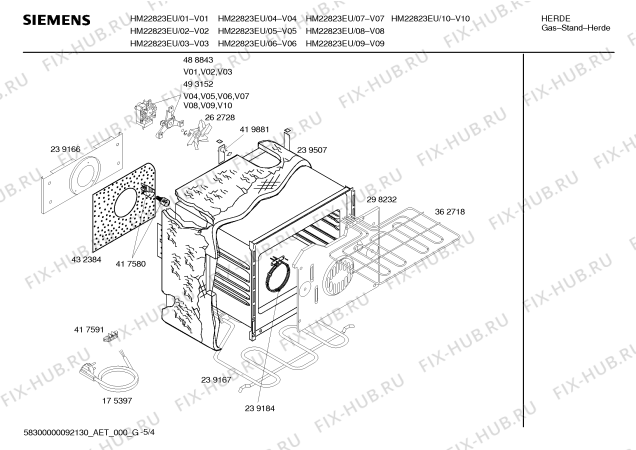 Схема №5 HM22823EU, Siemens с изображением Инструкция по эксплуатации для плиты (духовки) Siemens 00591573