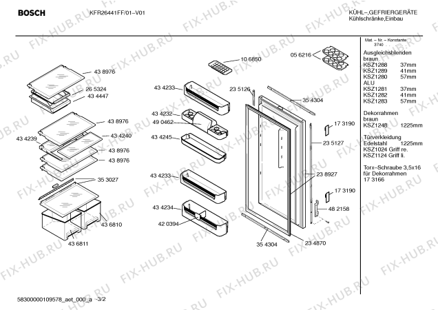 Схема №3 KFR26441FF с изображением Дюза для холодильника Bosch 00424231