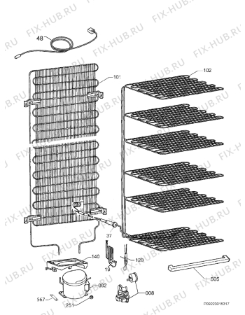 Взрыв-схема холодильника Zanussi ZFU23402WA - Схема узла Cooling system 017