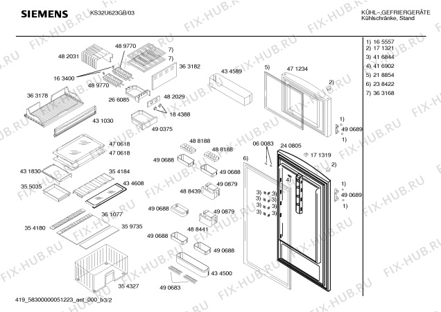 Взрыв-схема холодильника Siemens KS32U623GB - Схема узла 02