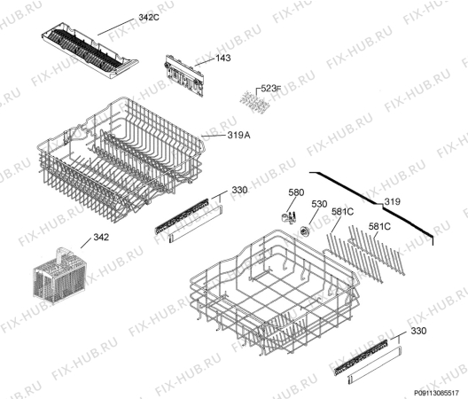 Взрыв-схема посудомоечной машины Aeg Electrolux F56001VI0P - Схема узла Basket 160