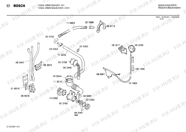 Схема №4 0722044630 V3414 с изображением Шланг для стиральной машины Bosch 00113226