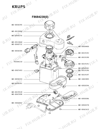 Взрыв-схема кофеварки (кофемашины) Krups F8684238(0) - Схема узла 6P001843.8P2