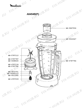 Взрыв-схема кухонного комбайна Moulinex A6454B(P) - Схема узла WP001202.0P2