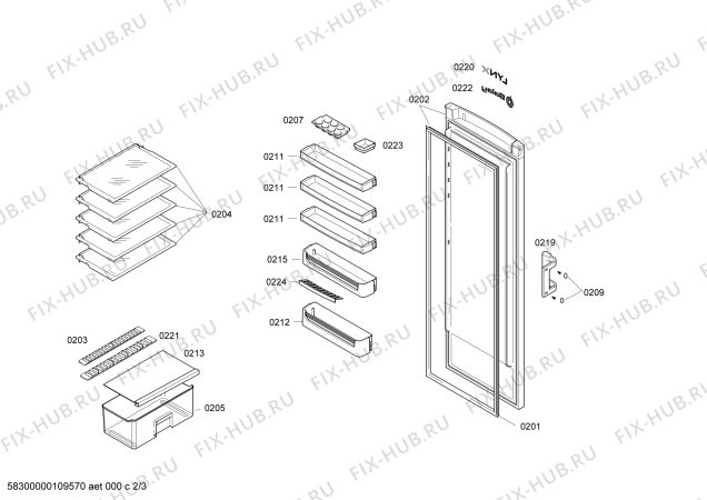 Схема №3 3FC1736B с изображением Дверь для холодильника Bosch 00243497