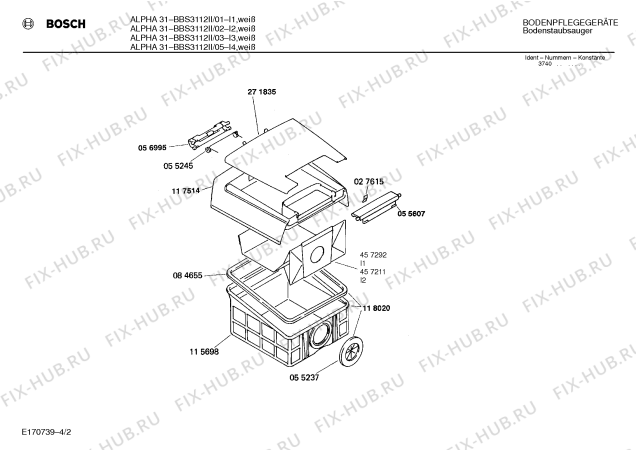 Взрыв-схема пылесоса Bosch BBS3112II ALPHA 31 - Схема узла 02