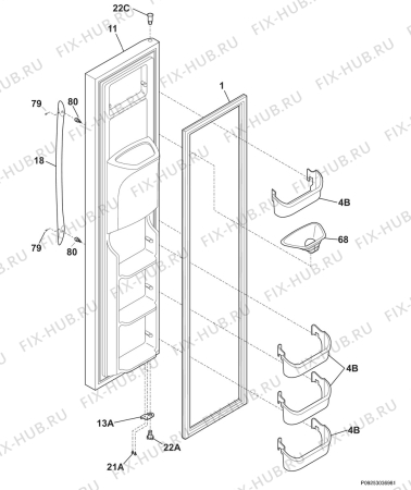 Взрыв-схема холодильника Electrolux ERL6296XX6 - Схема узла Freezer door