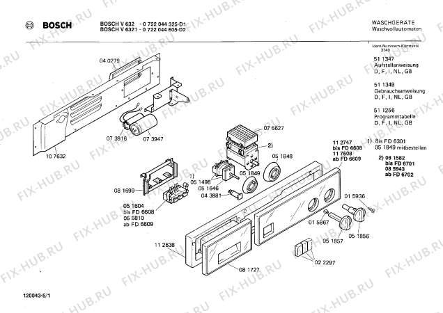 Схема №5 0722044605 V6321 с изображением Панель управления для стиралки Bosch 00112747