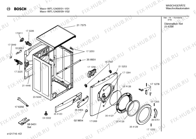 Взрыв-схема стиральной машины Bosch WFL1240II WFL1240 electronic riconoscimento carico - Схема узла 02