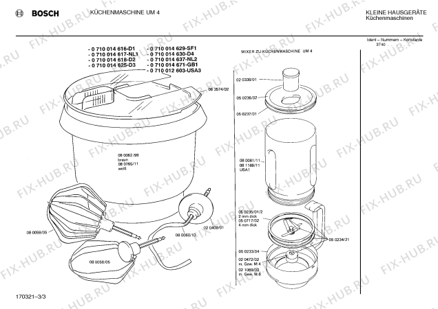 Схема №3 0710014611 UM4 с изображением Защитный выключатель мотора для кухонного измельчителя Bosch 00022377