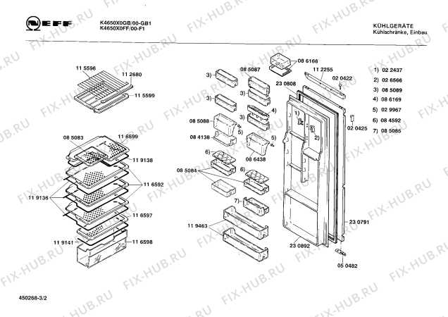 Взрыв-схема холодильника Neff K4650X0GB - Схема узла 02