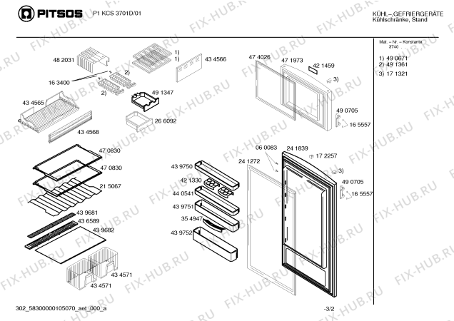 Взрыв-схема холодильника Pitsos P1KCS3701D - Схема узла 02