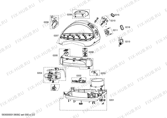 Схема №2 TDS1536, sensixx B15L с изображением Верхняя часть корпуса для утюга (парогенератора) Bosch 00673764