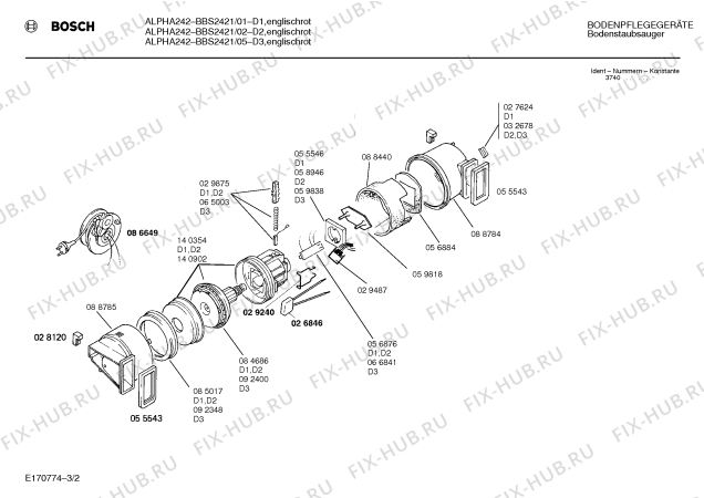 Схема №3 BBS2421 ALPHA 242 с изображением Крышка для электропылесоса Bosch 00273687