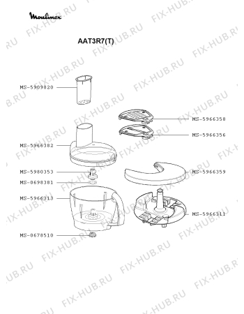 Взрыв-схема кухонного комбайна Moulinex AAT3R7(T) - Схема узла MP002630.2P3