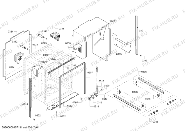 Взрыв-схема посудомоечной машины Bosch SHE43RL6UC Silence Plus 48dB - Схема узла 03