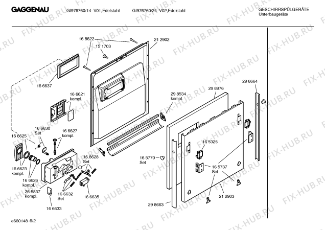 Взрыв-схема посудомоечной машины Gaggenau GI976760 - Схема узла 02
