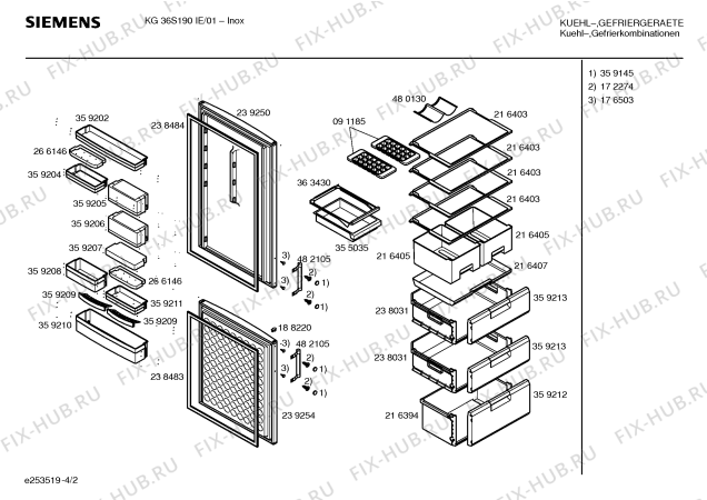 Схема №4 KG36S190IE с изображением Дверь для холодильной камеры Siemens 00239250