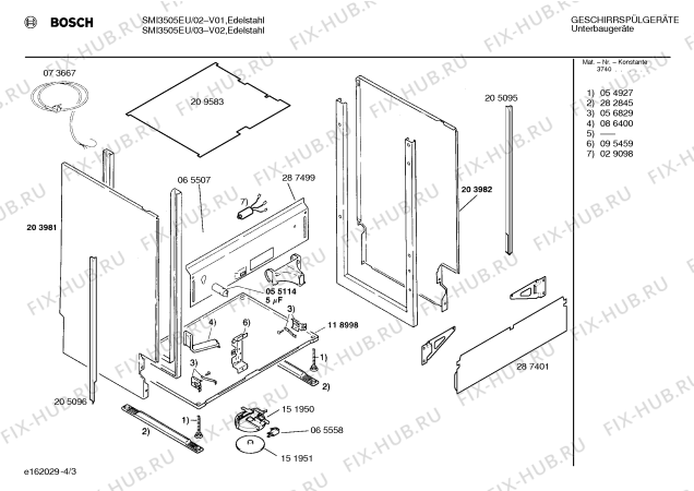 Схема №4 SMI3505EU с изображением Панель для электропосудомоечной машины Bosch 00289114