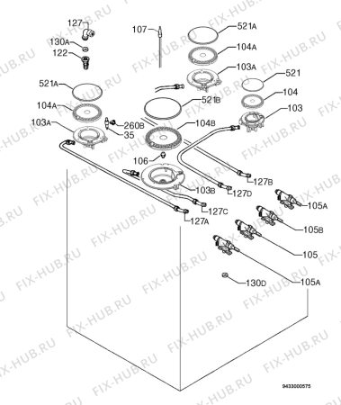 Взрыв-схема плиты (духовки) Electrolux EKK603302X - Схема узла Functional parts 267