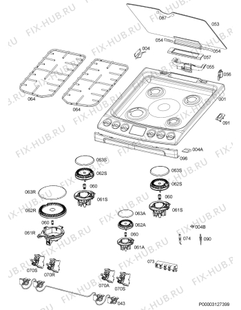 Взрыв-схема плиты (духовки) Zanussi ZCG43TC0XA - Схема узла Hob