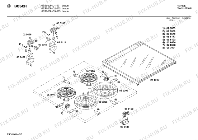 Взрыв-схема плиты (духовки) Bosch HES660H - Схема узла 03
