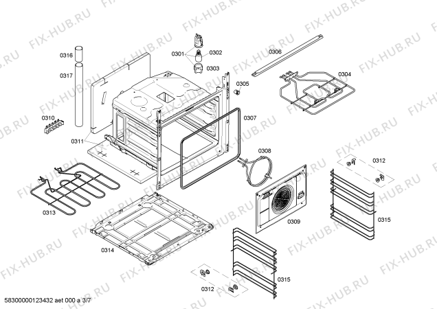 Взрыв-схема плиты (духовки) Siemens HL423200X - Схема узла 03