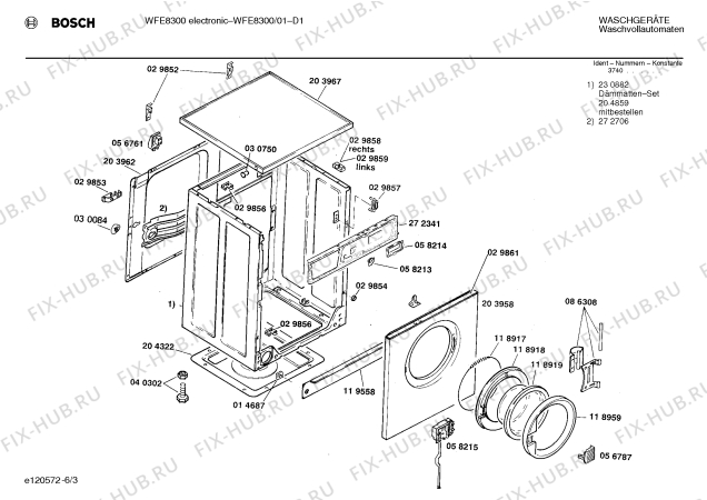 Взрыв-схема стиральной машины Bosch WFE8300 WFE8300 ELECTRONIC - Схема узла 03