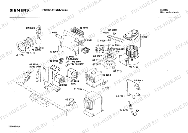 Взрыв-схема микроволновой печи Siemens HF430221 - Схема узла 04