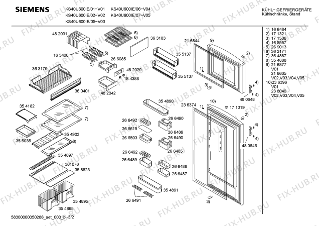 Схема №3 KS40U600IE с изображением Дверь для холодильника Siemens 00218605