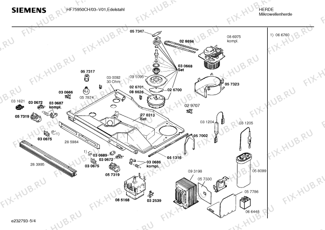 Схема №5 HF75955NL с изображением Передняя панель для свч печи Siemens 00288283