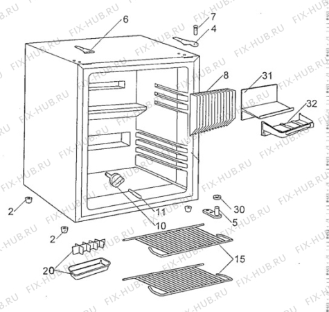 Взрыв-схема холодильника Electrolux EA0611 - Схема узла Cabinet + armatures