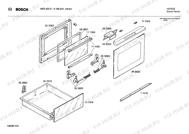 Взрыв-схема плиты (духовки) Bosch 0750031129 HES523C - Схема узла 05