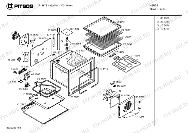 Взрыв-схема плиты (духовки) Pitsos P1HCB48620 - Схема узла 03