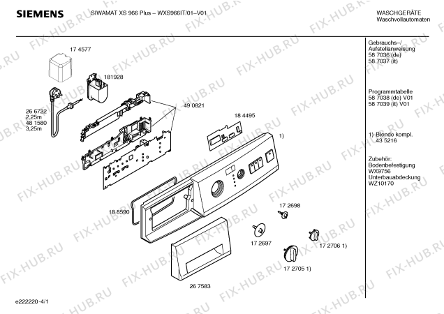 Схема №4 WXS966IT SIWAMAT XS966 Plus с изображением Таблица программ для стиральной машины Siemens 00587038