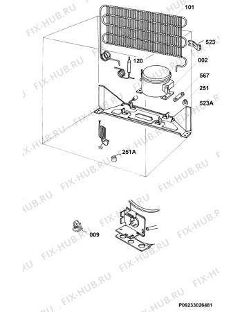 Взрыв-схема холодильника Faure TG05010 - Схема узла Cooling system 017