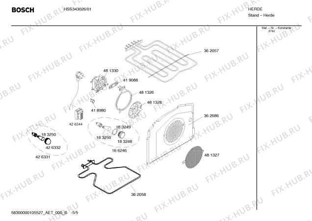 Взрыв-схема плиты (духовки) Bosch HSS343026 - Схема узла 05