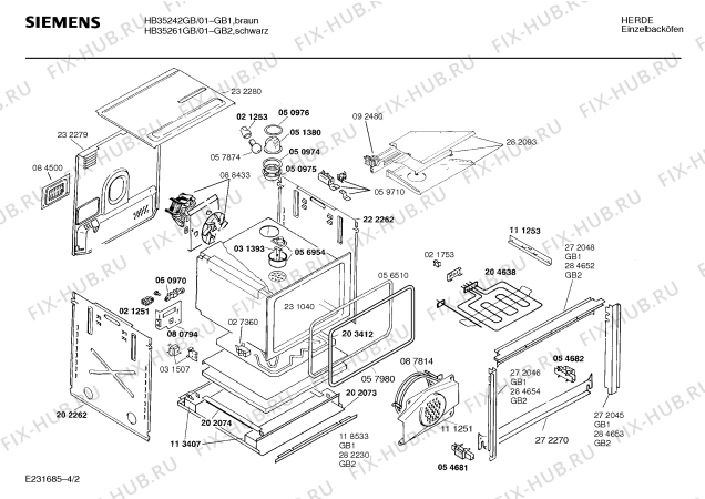 Взрыв-схема плиты (духовки) Siemens HB35242GB - Схема узла 02
