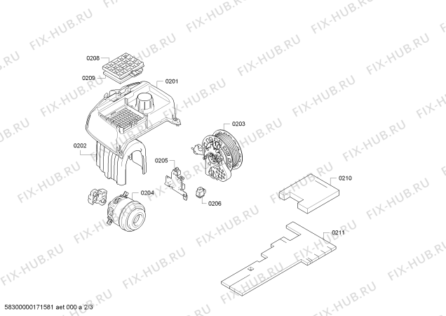 Взрыв-схема пылесоса Siemens VSZ4G1402 Z4.0 compressor technology - Схема узла 02