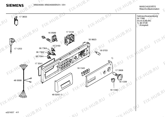 Схема №4 WM24000SN Siemens SIWAMAT 2400 с изображением Панель управления для стиральной машины Siemens 00360148