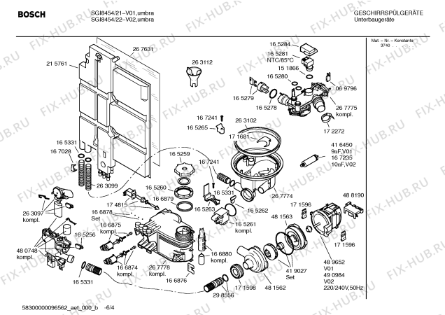 Схема №6 SGU8454 Exclusiv с изображением Инструкция по эксплуатации для электропосудомоечной машины Bosch 00581069