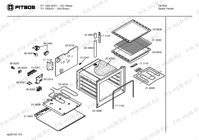 Взрыв-схема плиты (духовки) Pitsos P17202 - Схема узла 03