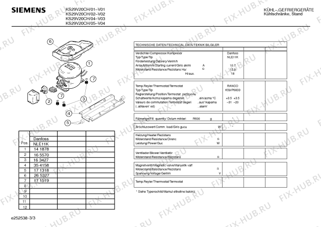 Схема №3 KS29V20CH с изображением Инструкция по эксплуатации для холодильной камеры Siemens 00524000