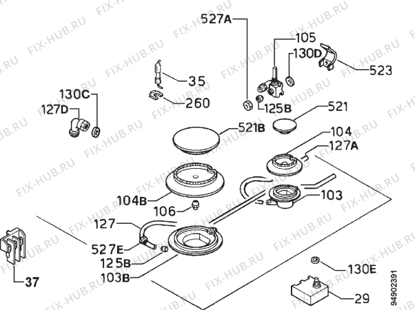 Взрыв-схема плиты (духовки) Zanussi ZAF2GX/2 - Схема узла Functional parts 267