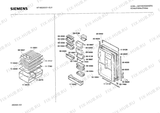 Взрыв-схема холодильника Siemens KF185300 - Схема узла 02