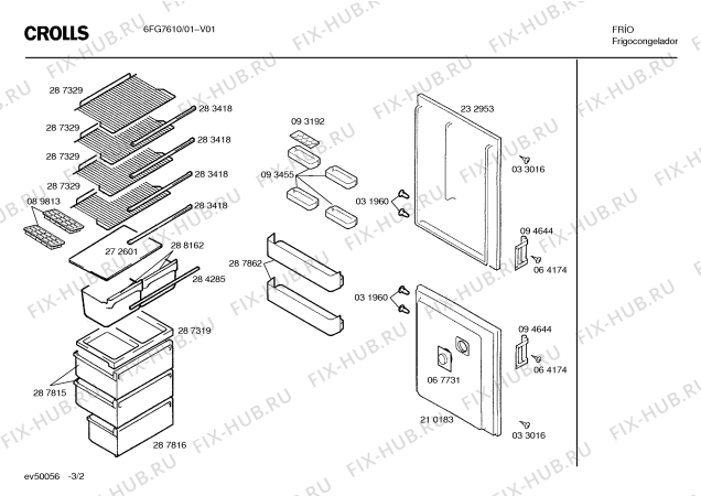 Взрыв-схема холодильника Crolls 6FG7610 - Схема узла 02