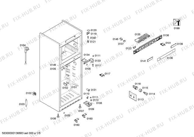 Схема №5 BD4503ANFH с изображением Дверь морозильной камеры для холодильной камеры Bosch 00680728